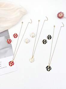 Exquisite Stainless Steel Geometric Enamel Earrings & Necklace Set, Crafted With Premium Hypoallergenic Material, Perfect Match For Shirts And Blazers - Multicolor - View 7