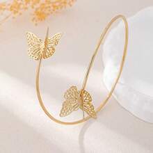 1 buah Gelang Lengan Kupu-kupu Berongga 3D Elegan, Unik, Kreatif, Serbaguna, dan Bergaya Niche, Cocok untuk Pemakaian Sehari-hari Wanita - Emas - View 3