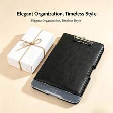 Large A4 File Box With Pen Slot, Plastic Desktop File Organizer And Writing Board, Black A4 Clip With Folding Storage, Low Profile Clip, Durable Organizer, Suitable For Office, Nursing, Medical, Minimalist Design, Smooth Surface, Office - Black - View 5