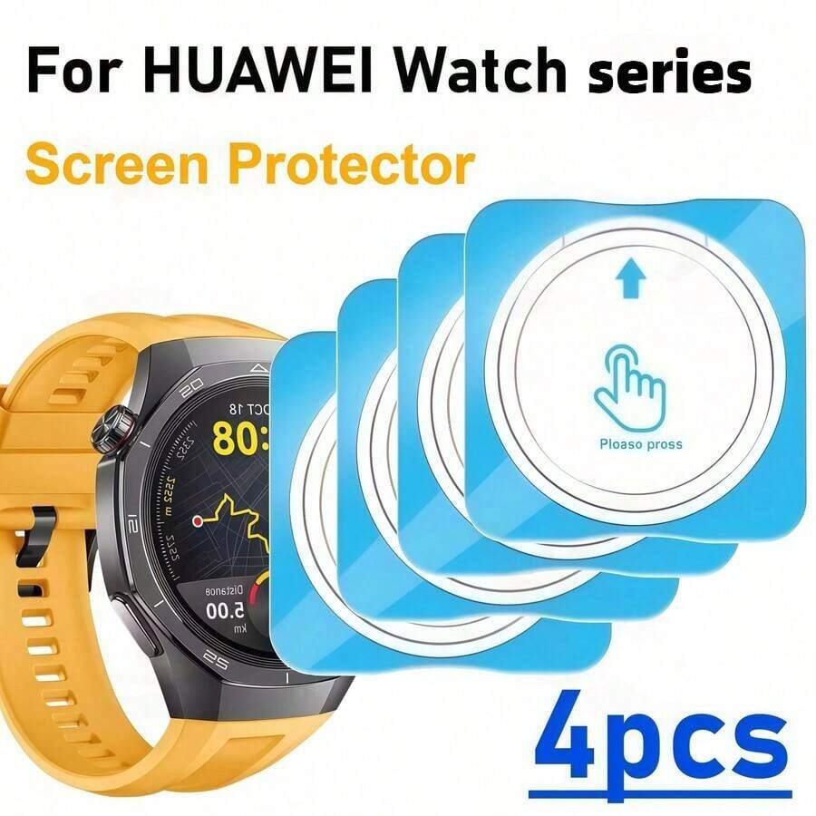 4片裝 易安裝 鋼化玻璃螢幕保護貼 適用於 Watch GT5/GT5Pro/GT6/GT6Pro (41mm/46mm)，透明螢幕保護，附對位安裝框，自動對位，一鍵安裝，有效保護手錶螢幕 - 4pcs,定位神器,For GT6 pro 46mm - 查看 1
