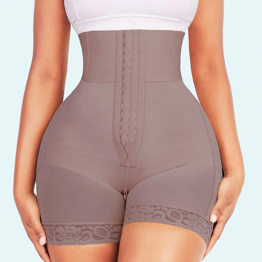 Summer High-Waisted Shapewear With Three Buttons, Tummy Control And Butt Lift, European And American Style, Plus Sizes, Elastic, For Waist Shaping. - Purple - View 1