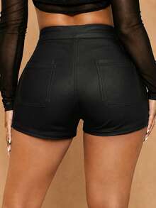 Women's Lightweight Casual Solid Color Coated Shorts, Sexy Street Style For Vacation - Black - View 6
