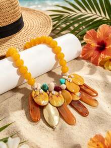 Chunky Amber Statement Bib Necklace, Multicolor Oversized Choker, Summer Tropical Beach Resort Bold Collar Jewelry - Multicolor - View 4