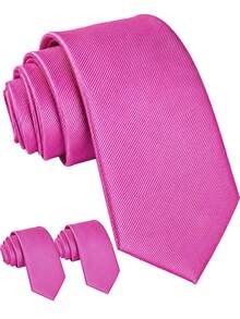 3PCS Solid Color Men's Ties, Diagonal Ribbed Business Formal Hand-Tied Ties, (8cm Wide) - 3pcs Rose Red - View 34