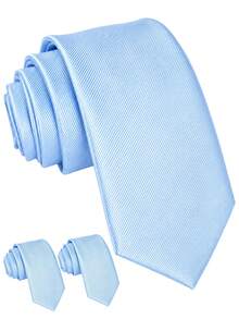 3PCS Solid Color Men's Ties, Diagonal Ribbed Business Formal Hand-Tied Ties, (8cm Wide) - 3pcs Light Sky Blue - View 34