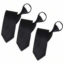 3pcs Men's Pull-Out Tie, Business Tie, Simple Solid Color Formal Tie - 3pcs Black - View 4