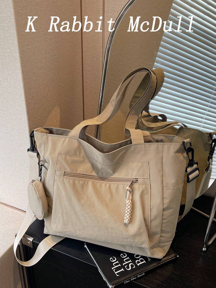 1pc Large Capacity Canvas Tote Bag With Coin Purse, New Korean Style Student Backpack Casual Shoulder Bag, Women's Handbag, Suitable For Shopping