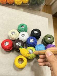 6pcs/Box Solid Color Lace Thread, Mini Spools, Approx. 25m/Spool, Boxed Cross Stitch Cotton Thread, Multi-Color Ball-Shaped Pure Cotton Embroidery Thread Set, Suitable For Crafters And Sewing Classes, Casual Country Style Handmade Accessories - Solid Color No. 8 Lace Thread - View 3
