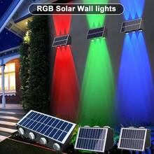 Luz Solar de pared, iluminación arriba y abajo, luces solares para valla al aire libre, lámpara de pared impermeable para patio, garaje, pasarela, decoración de porche - 6 LED RGB - Ver 1