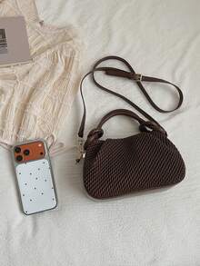 Niche Design Woven Pattern Handbag, Fashionable And Simple Solid Color Personalized Crossbody Bag, Exquisite And Versatile Shoulder Bag - Coffee - View 10