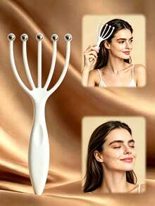 1pc White PP Material 5 Steel Ball Roller Simulated Hand Soothing Relaxing Massage Scalp Body Massage Fatigue Relief Head Massage Scratching Tool For Home Use - Multicolor - View 2