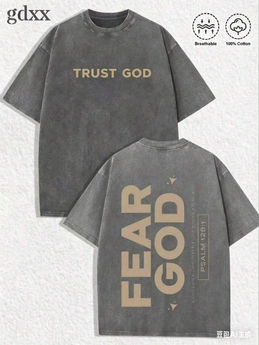 Women's Casual Printed T-Shirt, Short Sleeve, Round Neck, Local Urban Fashion Spring/Summer. Women's Blouses, Women's T-Shirts. 230g (S-XXXL) - 灰色 3 - 查看 1