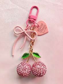 Vintage Red Rhinestone Cherry Key Chain, Bow & Heart Dual Pendant, Sweet Girl Style Bag Charm, Car Key Chain, Unique Delicate Gift For Best Friend Gifts For Mother, Father, Graduation, And Teacher - Multicolor - View 12