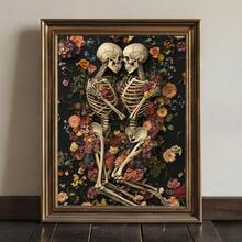 1pc, Canvas Wall Art, Framed Wall Decor, Gothic Romantic Floral Skull Couple Canvas Painting, Dark Academia Style Poster, Vintage Dried Flower Skull Oil Painting, Suitable For Modern Home Decor, Room Decor, Dorm Decor, Bedroom Decor, Living Room Decor, Bathroom Decor, Kitchen Decor, Dining Room Decor, Office Decor, School Decor - A - View 10