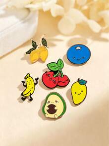 1/6pcs Cartoon Fresh Fruit Brooch, Multiple Styles Available, Small & Exquisite, Fixed Collar Anti-Exposure Decorative Pin For Backpack, Clothing, Student Daily Decoration - Multicolor - View 3