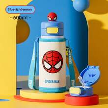 Botella de agua aislada Disney para niños con pajita, botella de agua escolar, gran capacidad, tapa dual, botella de agua aislada para beber directamente 600ml - Multicolor - Ver 10