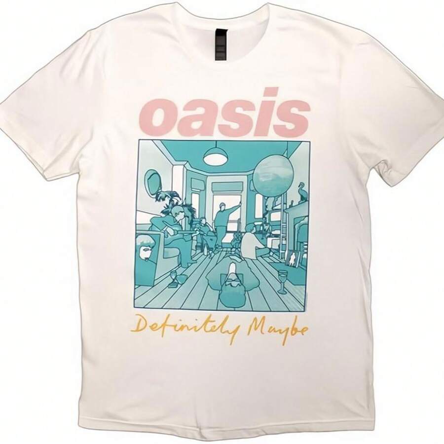 Oasis Definitely Maybe Illustration Colour T Shirt Tshirt Printed In USA-Suitable For Spring And Summer Casual Wear - White - View 1