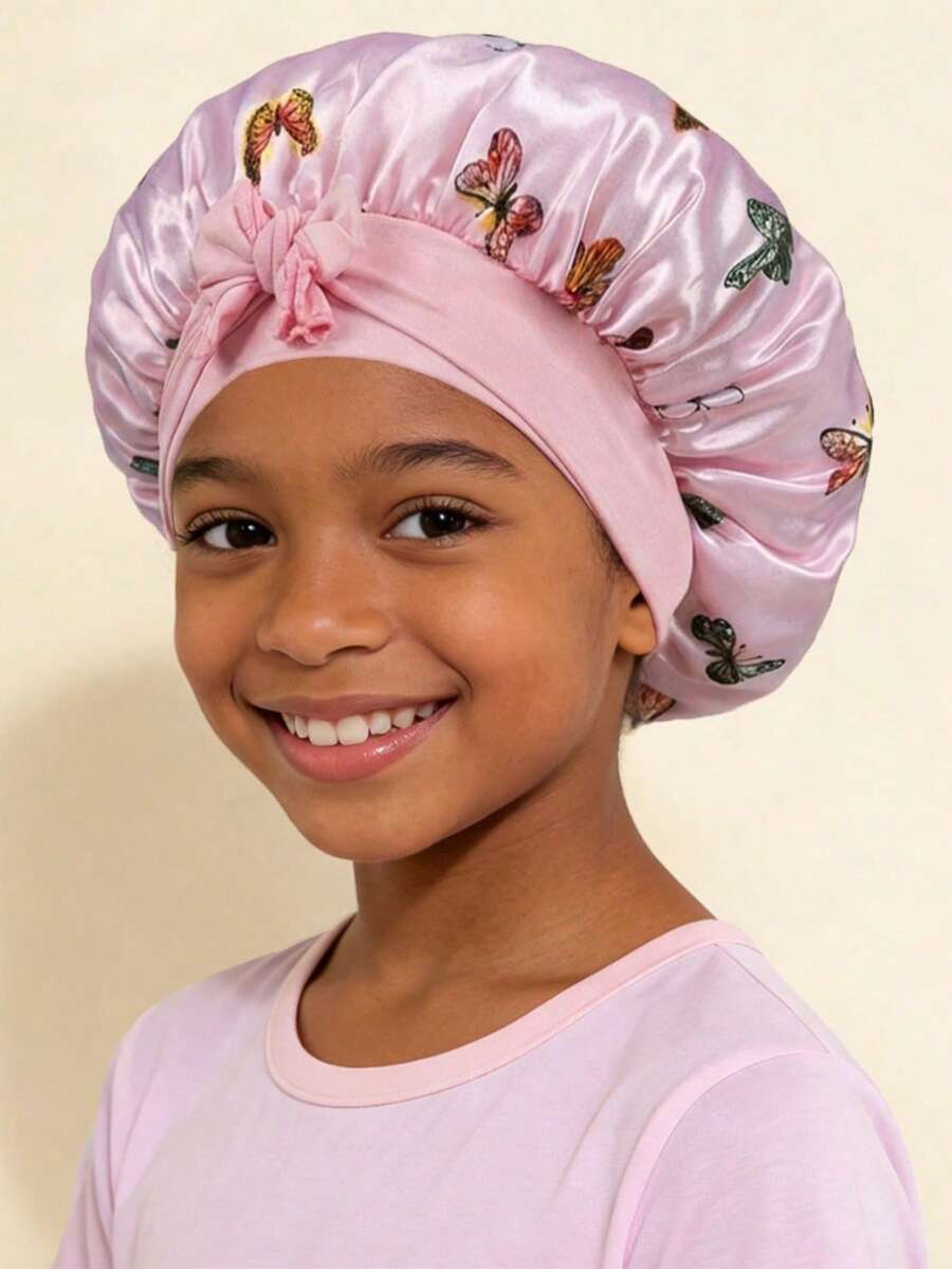 Awegeo 1Pc Cute Bow Satin Children's Sleep Cap - Breathable Sleep Hair Protection Adjustable - Multicolor - View 1