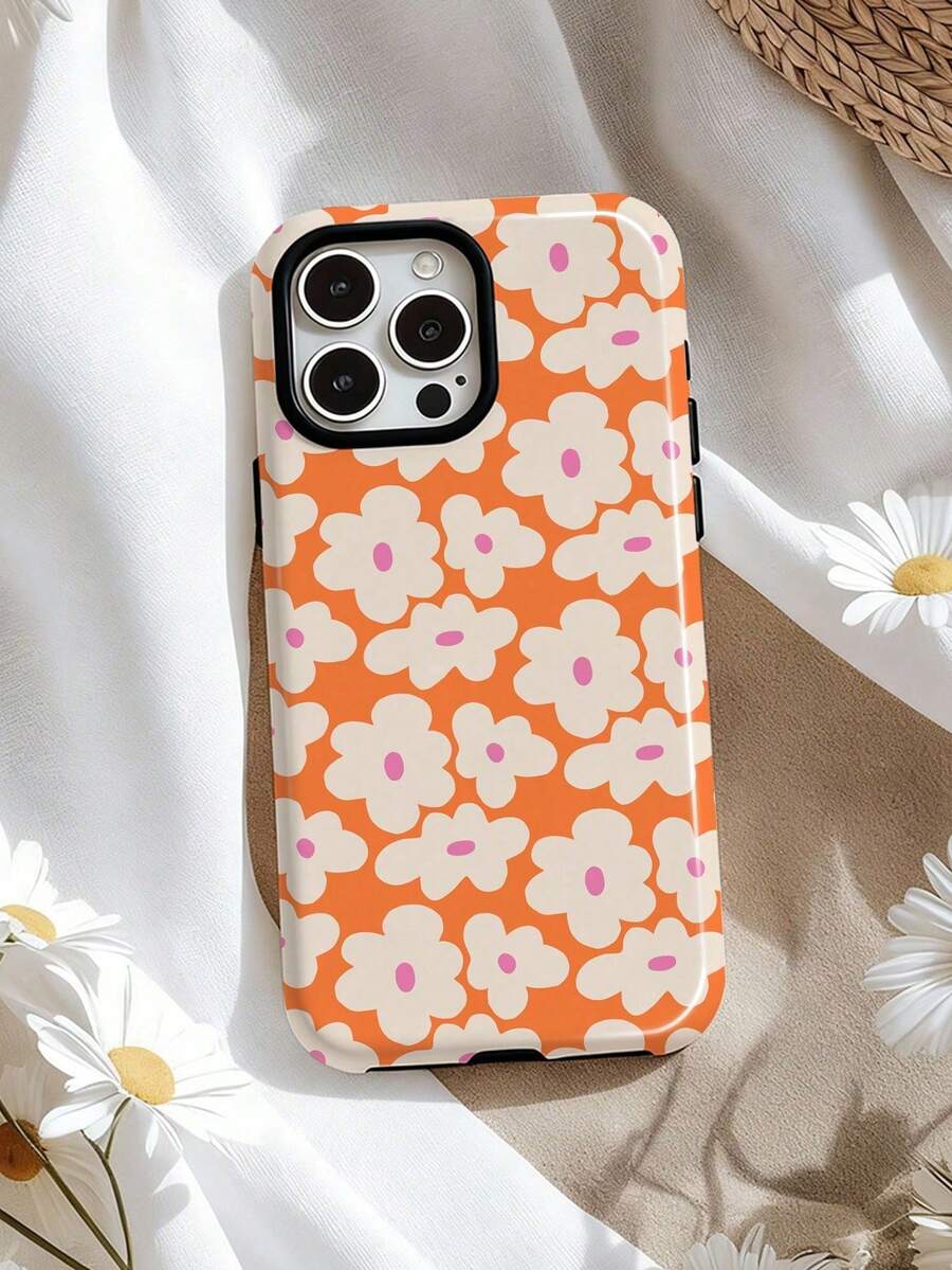 An Elegant Phone Case That Does Not Include A Lanyard Or Stand. Flower 1pc Refreshing Floral Print Perforated Glossy 2-In-1 Phirim Hard Phone, Compatible With 11/12/13/14/15/16 Pro, International Version, Not Domestic Version - 多色 4 - 查看 1