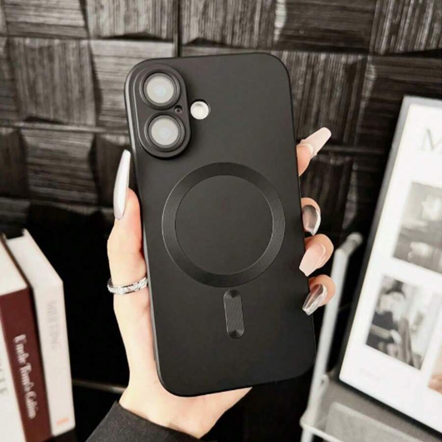 Matte Metallic MagSafe Phone Case, Ultra-Thin Scratch-Resistant Aluminum Texture Wireless Charging Protective Cover, Lens Film Dust-Proof Mesh Magnetic, Compatible With IPhone 17 16 15 14 13 Pro Max 12 Pro Max 11 Phone Case, Various Holiday Gifts - Black - View 1