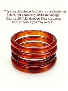 1pc Vintage Tortoiseshell Pattern Thin Round Bangle Amber Tie Dye Resin Bracelet ( Link, Slight Craftsmanship Closure Defect, Please Do Not Order If You Mind) - Multicolor - View 4