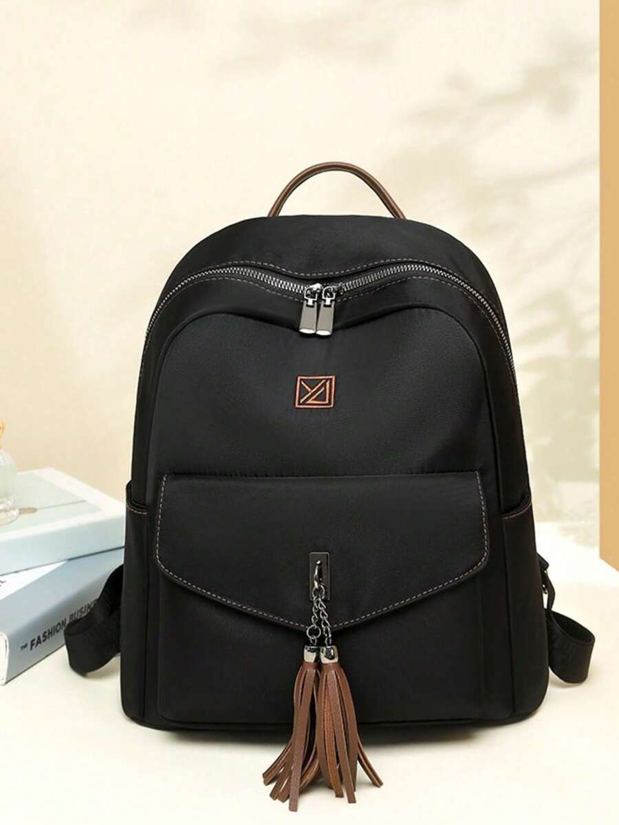 2026 New Minimalist And Versatile Solid Color Corduroy Backpack For Women, Adjustable For Daily Use, School And Travel, Gift - 黑與白 - 查看 1