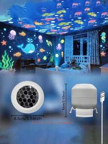 1pc 360° Rotating LED Starry Ocean Projection Night Light, Dynamic Projection Lamp, Rechargeable/USB Powered Adjustable Atmosphere Light, Suitable For Baby Room, Living Room And Game Room Decoration, Ocean Theme Projection (Battery Capacity 800mAh) - Ocean Projection Light - View 5