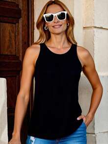 Solid Sleeveless Blouse With Ruched Design - Black - View 3