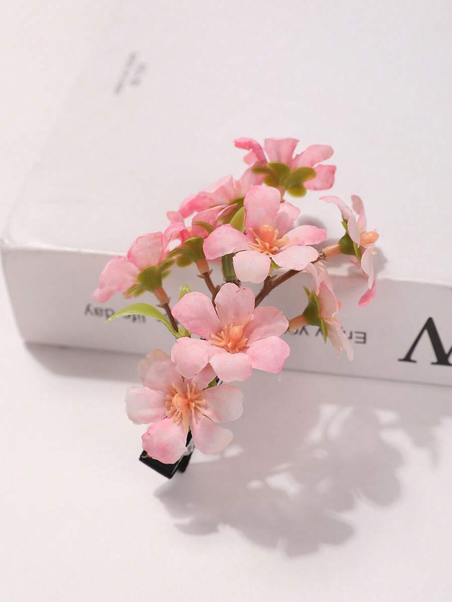 1個甜美粉色調仿碎花髮夾,少女風側髮髻夾,女性拍照用仙氣髮飾,髮爪夾 - 粉色 - 查看 1