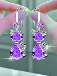 YSH.ZIXIN 1 Pair Crystal Cat Pendant Earrings With Ocean Heart Design, Shining Rhinestone Eardrops For Women - Kitten-2 - View 12