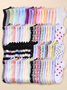 20/10 Pairs Kids Short Socks: Candy Color, Lace Bow, Heart Pattern, Striped, Soft & Comfortable, Casual & Versatile, Student Socks - Suitable For Daily Wear, Random Color Assortment - Multicolor - View 9
