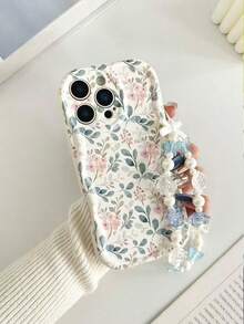 1 Piece Of Fashionable Phone Case. Does Not Include Lanyard Or Stand. Blue Floral Novelty Cream Flower Textured Wavy Floral Painted Edge Anti-Drop Phone Case With Bracelet Accessory, Compatible With IPhone 17 Pro/17 Air/17/17 Pro Max/16/11/16 Pro/16 Plus/16 Pro Max/16e/15 Pro Max/13/14/12/XS/XR/7G/8P, Galaxy S25/S25 Plus/S25 Ultra/A16/A36/A26/A56/A50/A12/A32/A52/A72/A51/A21S/A13/A14/S24/S24 Plus/S24 Ultra, S22/A52/A53/A54/A55/S23, 11/12 Pro/12/12X/13 Pro/14 Pro/15 Pro, 10/9/Note 9/12c/Note 11 Pro/Note 8 Pro Spring - 多色 2 - 查看 1