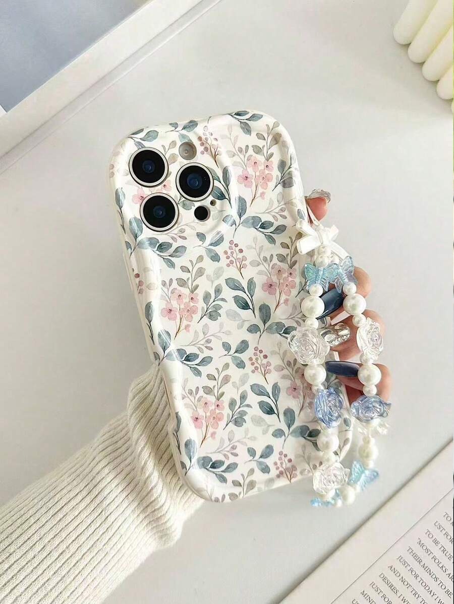 1 Piece Of Fashionable Phone Case. Does Not Include Lanyard Or Stand. Blue Floral Novelty Cream Flower Textured Wavy Floral Painted Edge Anti-Drop Phone Case With Bracelet Accessory, Compatible With IPhone 17 Pro/17 Air/17/17 Pro Max/16/11/16 Pro/16 Plus/16 Pro Max/16e/15 Pro Max/13/14/12/XS/XR/7G/8P, Galaxy S25/S25 Plus/S25 Ultra/A16/A36/A26/A56/A50/A12/A32/A52/A72/A51/A21S/A13/A14/S24/S24 Plus/S24 Ultra, S22/A52/A53/A54/A55/S23, 11/12 Pro/12/12X/13 Pro/14 Pro/15 Pro, 10/9/Note 9/12c/Note 11 Pro/Note 8 Pro Spring - 多色 2 - 查看 1