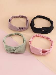 4pcs Women's Minimalist Elegant Solid Color Fabric Cross Print Hair Bands, Suitable For Daily Casual Wear Summer Hair Accessories - Multicolor - View 4