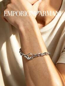 Pulsera de  inoxidable con cadena cubana versátil estilo hip-hop de Armani, plateada - Plateado - Ver 1
