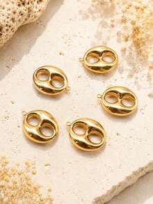1/2/5PCS Fashion Versatile Stainless Steel 18K Gold Plated Double Hole Pig Nose Coffee Bean Large Pendant Set, 3D Minimalist Necklace Bracelet Pendant Charm DIY Jewelry Accessories - Yellow Gold - View 7