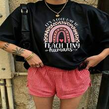 Heartfelt Daily Casual Graphic T-Shirt 100% Cotton Oversized Soft Breathable Casual Crewneck Short Sleeve Top Cute Aesthetic Daily Wear For Casual Wearers Fashion Lovers Daily Outfit Enthusiasts Gift Givers - 黑色 - 查看 18