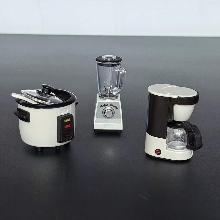 1 Piece Set Mini Kitchen Utensils Set, Cream White Plastic Decorative Small Sculpture, Miniature Kitchen Furniture Accessories (Includes Mini Rice Cooker, Juicer, Coffee Maker) - Kitchenware Set - View 1