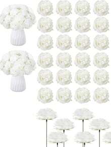 80/40pcs White Peony Artificial Flowers, Silk Peony Artificial Flowers With Stems, Realistic, Suitable For Table Centerpiece Decoration, Wedding, Home, Party, Bridal Bouquet Decoration (White) - White - View 7