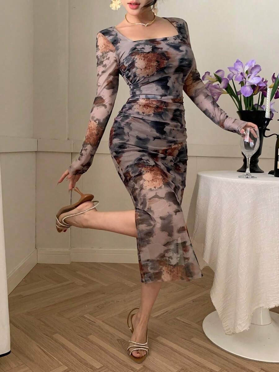 Women Midi Dresses - Gray - View 1