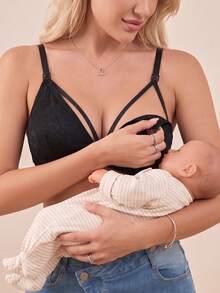 Hart & Haze French Floral Lace Nursing Bra With Thin Double Shoulder Straps For Pregnant Women - Black - View 9