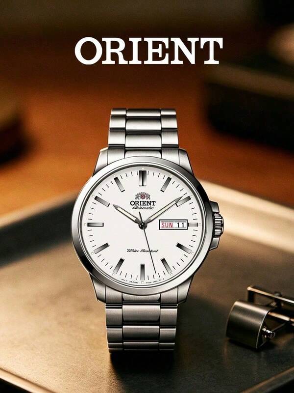 Orient Men's Automatic Mechanical Self-Winding Stainless Steel Bracelet White Dial Date Display Classic Minimalist Business Formal Watch Japanese Movement Men's Gift