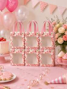 1/5/12pcs Pink Floral Transparent Window Gift Boxes, Birthday, Baby Shower, Wedding Party Favor Bags, Candy & Snack Packaging Set - Cherry Blossom Box - View 6
