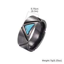 1 pieza Anillo geométrico de triángulo de acero inoxidable minimalista vintage con turquesa, accesorio de joyería retro para hombres - Negro de pistola - Ver 8