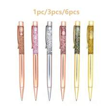1入/3入/6入閃亮浮砂閃光金屬圆珠筆辦公用品1.0mm黑墨水 - 黑色 - 查看 10