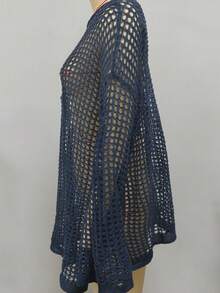 Damen Mock-Neck Neckholder geripptes Cut-out Strick-Tanktop, ärmellos, figurbetont, transparent, lässige Bluse für Urlaub, Sommer und Strand - marineblau - Übersicht 4