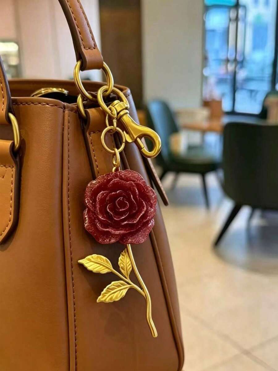 New Rose Flower Hanging Ornament Camellia Flower Pendant Bag Charm Keychain Exquisite Bag Keychain Accessory - Multicolor - View 1