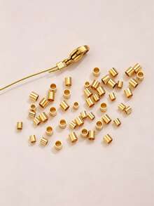 200 piezas de cuentas de tubo de crimpado de acero inoxidable chapado en oro minimalista, tubos de fijación de cordón unisex para manualidades diarias de pulseras y collares hechos a mano - extremo del cable - Ver 4