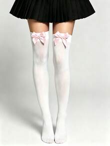 1 Pair Women's Over-The-Knee Socks, Velvet Material, Non-Slip Design, Satin Bow Decoration, Multiple Colors Available, Suitable For Parties And Gatherings, Great Gift, Y2K Style, Comfortable To Wear - Multicolor - View 14