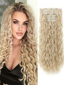 6pcs 24 Inch Black & Brown Clip-In Hair Extensions, Long Mermaid Wave Synthetic Fiber Clip-In Hair Extensions For Women - Multicolor - View 13